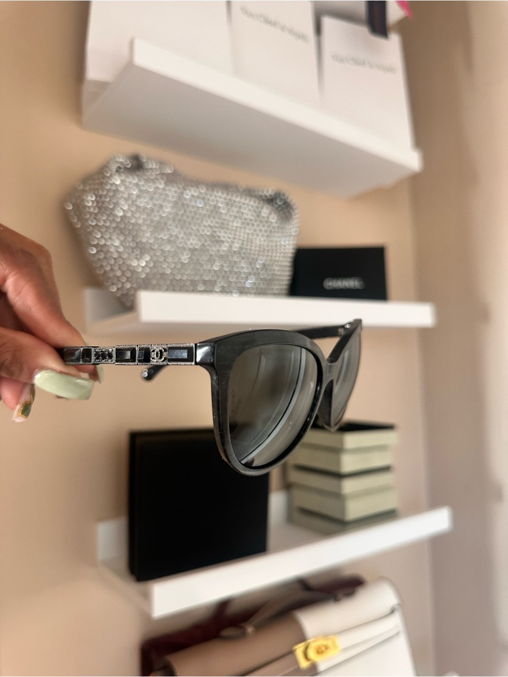 CHANEL Black Cat-Eye Sunglasses with Grey Lenses